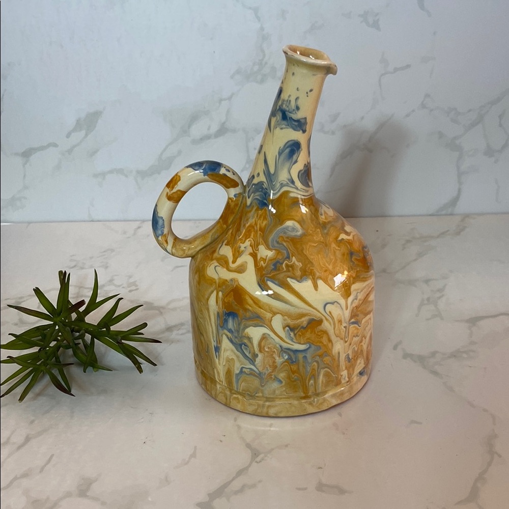 Vintage 70's MCM Italian Ceramiche Virginia Swirled Handled Olive Oil Pottery